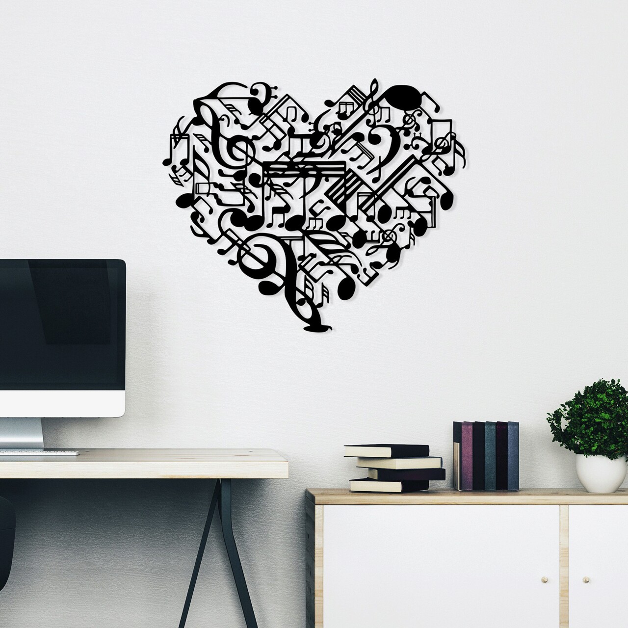 Decoratiune de perete, Musical Heart, Dimensiuni: 60 x 74 cm, Negru - imagine 6